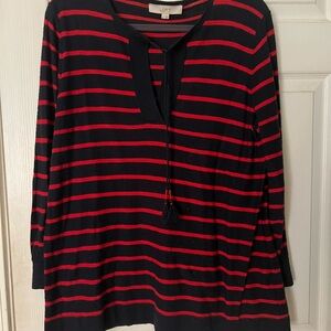 LOFT Large Navy and Red stripe Relaxed Tunic with balloon sleeves